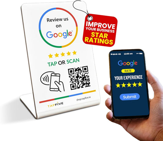 TapFive Google Review Tap Stand (White)